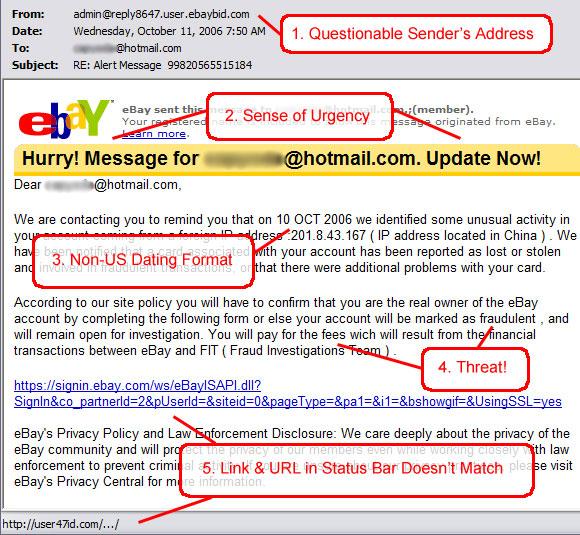 EBAY EMAIL SPOOF Look for typos and things that suspicious