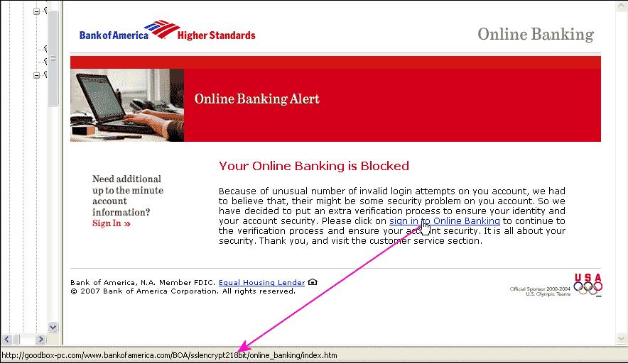 BANK PHISHING SITE Mouse over links and check your status bar before