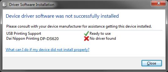 successfully installed". Click Close. (If the Driver Software Installation screen is open when installation starts, the abovementioned taskbar message is not displayed.