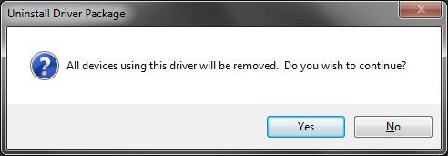 3) The Uninstall Driver Package screen appears. Click Yes. The program has been uninstalled. After uninstalling the printer package, restart the computer. Figure 3.11 Uninstallation confirmation 3.