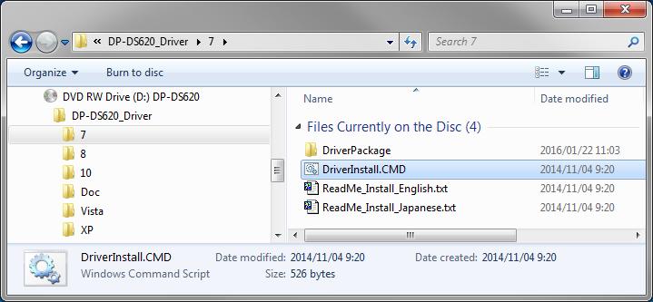 In the selected folder, double click the following file: DriverInstall.CMD.