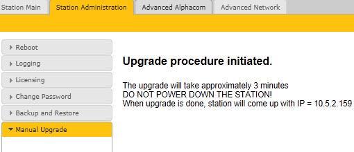 Click the Upgrade button to upgrade the software on the amplifier. The upgrade procedure takes about 3 minutes.