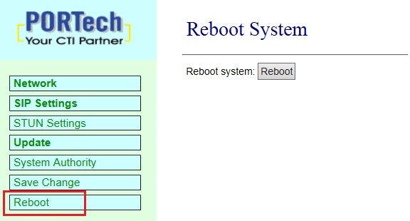 8 Reboot Reboot System (restart device) page provides manual