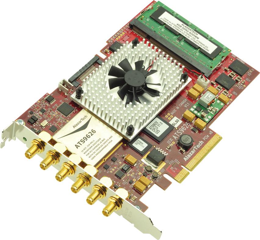 PCI Express (8-lane) interface 2 channels sampled at 16-bit resolution 250 MS/s real-time sampling rate User programmable Coprocessor FPGA 2 GigaSample dual-port memory buffer Continuous streaming