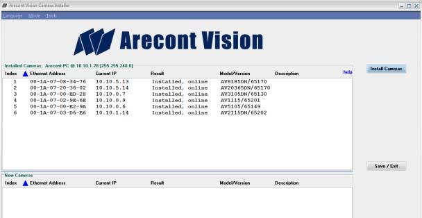 Select Install Cameras on recont Vision Camera Installer as shown in Image 10. 23. Confirm all cameras connected to the network switch appear in the upper window. 24.