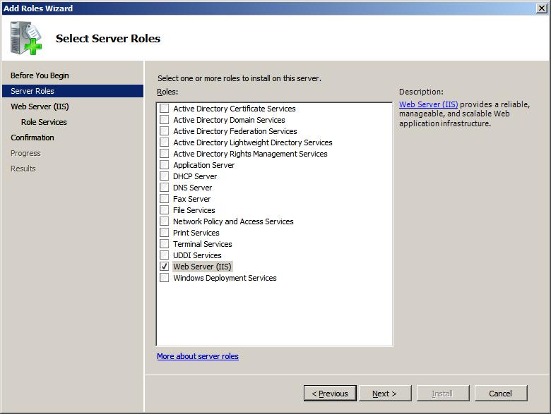 6 Appendix: Enabling IIS This section briefly outlines the steps and options required to enable Internet Information Services on supported Windows versions. 6.1 Windows Server 2008 1.