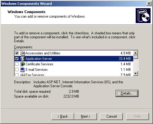 4. Click OK to enable this component. 6.3 Windows Server 2003 1. Navigate to Start>Control Panel>Add/Remove programs>add/remove Windows components. 2. Select Application Server (the default limited set of options is all that is required).