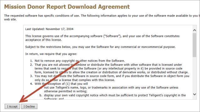 3) Click the Download button on the desired report. 4) Click the I Accept button after reading the Agreement for download.
