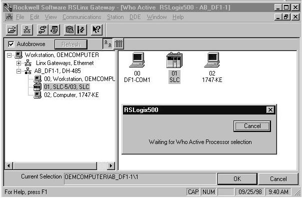 8-26 Application Examples 3. Select the driver of the PLC controller. Make sure the driver currently selected is AB_DF1-1.