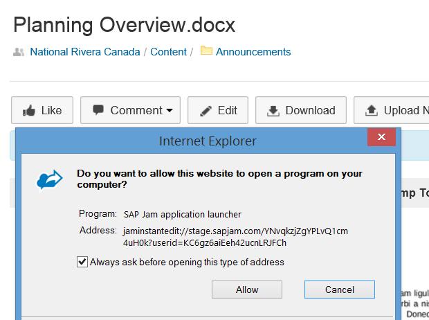 Note The following steps appear when you use the SAP Jam application launcher for the first time. 5.