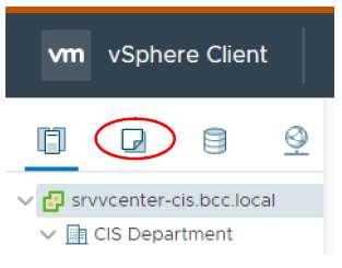 4) Select the VMs and Templates icon at the top of the left navigation pane: 5) If necessary, expand srvvcenter-cis.bcc.local and CIS Department nodes and navigate to the CIS231 folder.
