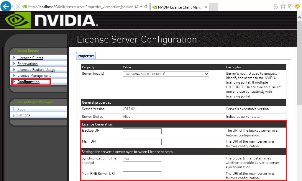 Managing Licenses on the NVIDIA vgpu Software License Server The License Server Configuration page opens.