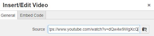 3. To insert a video that has been uploaded to OU Campus, select the file chooser icon in the Source field and browse for the video. Once you have found the video file, click Insert. 4.
