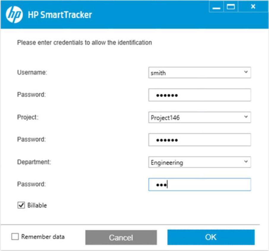 For example, in the case where the printer group has been configured to require a username with password, Project and Department, the popup will look similar to the following: Once you have entered