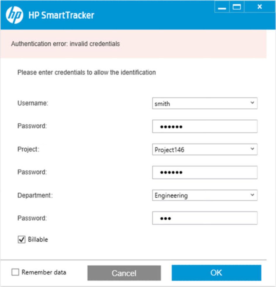 Authentication error cases If you have completed all the information asked by the authentication popup but the credentials provided don t match any of the previously stored credentials on the HP