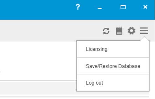 Save/restore database Save/Restore Database is available inside the menu.