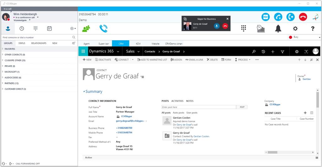 6. You need to integrate with your CRM CC4Skype integrates with any CRM that has a dynamic URL, this includes Microsoft dynamics, Salesforce.com and others.