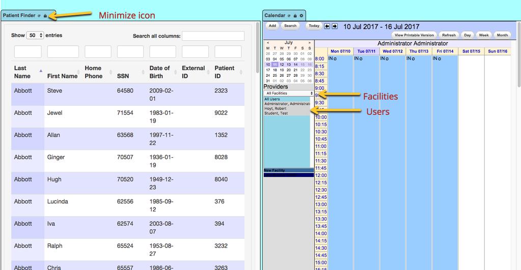 2 of 10 The EHR Homepage: Your Homepage will display your name in the upper right corner and multiple menu tabs with drop-down menus at the top of the screen.