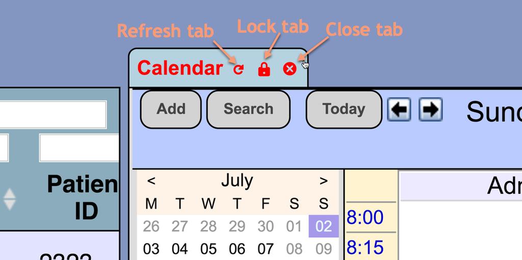 3 of 10 Calendar Tab In the Calendar tab, you will be able to see your daily schedule and add additional entries. You can view the calendar by day, week or month.