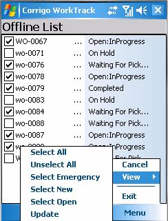 Additional Features Figure 12: Application Menu options from Offline List 3. Select Save (left soft key) to download work order information to your mobile device for selected work orders.