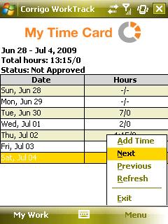 Time Card Figure 27: Viewing Time Card information from a mobile device You can also view other Time Card periods.