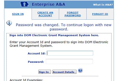 9. You may now log in using the Account Id and Password. Click on sign in. Then go to step 17 of the instructions.