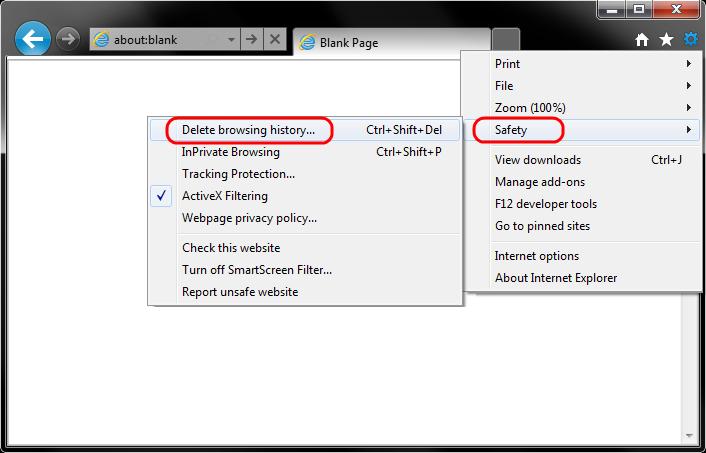 b. How to clear the cache and cookies in Internet Explorer 9, 10 and