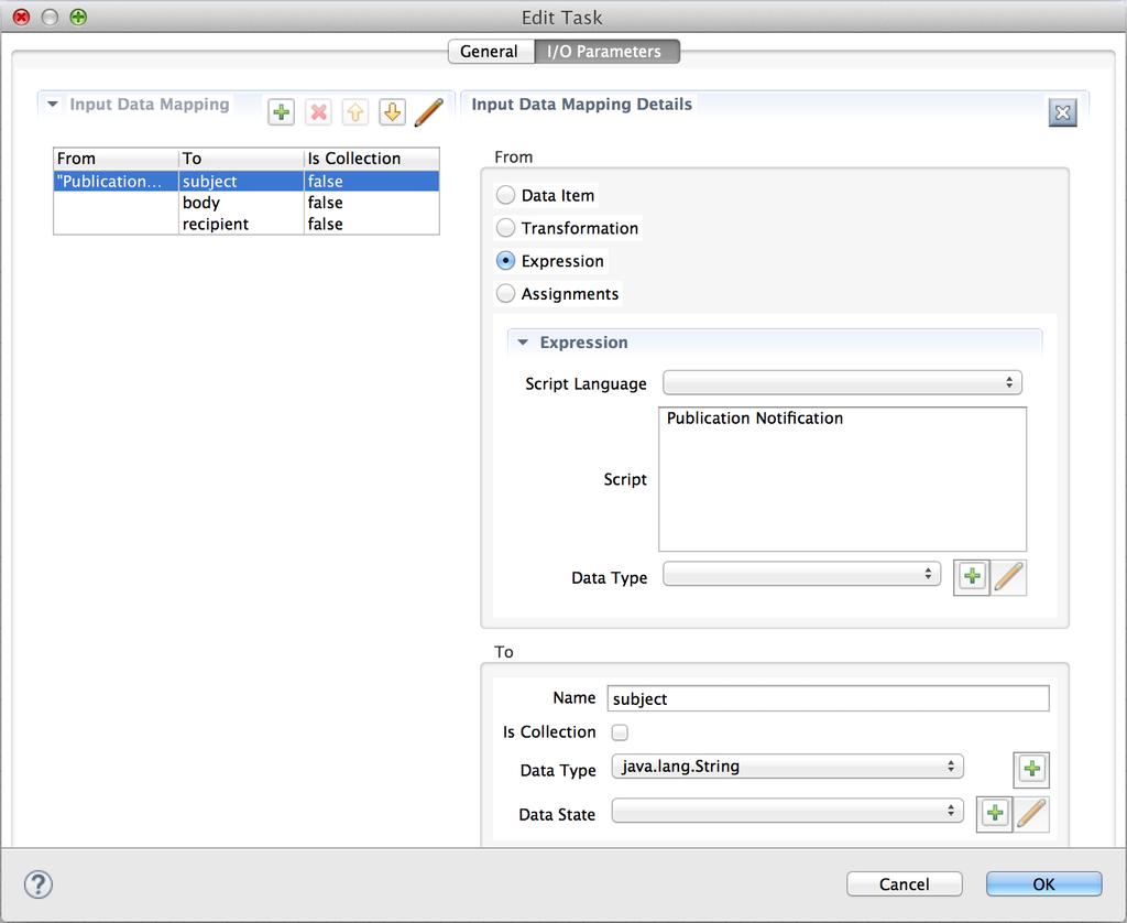 6. To access the parameters in our email workitem, create input mappings in the custom email