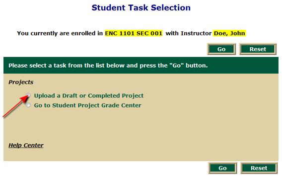 Uploading a Document FROM START TO FINISH The Student Task Selection screen is what you see when you log in to My Reviewers.