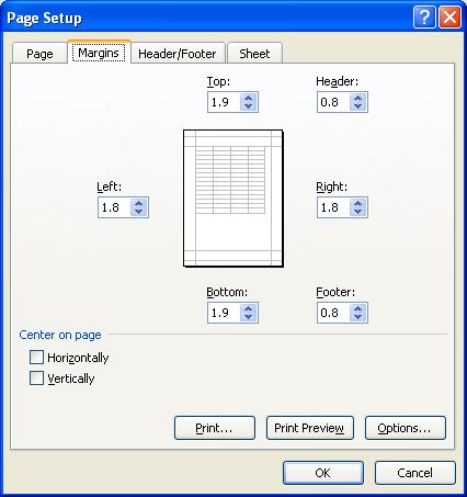 ECDL Module Four - Page 119 TIP: You can also use this dialog box to set Header and Footer values, as well as options to centre the table on the page vertically and / or horizontally.