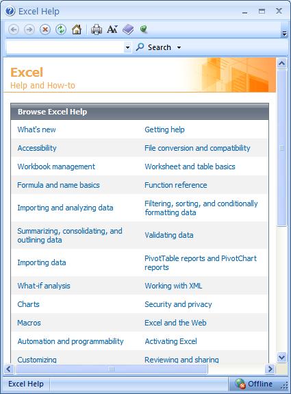 ECDL Module Four - Page 19 Help Getting help Click on the Microsoft Office Excel Help icon (towards the top-right of the screen).