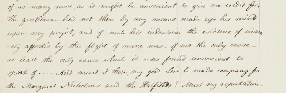 over two lines, as in the case of insanity in the example in Fig. 6, Transcribe Bentham volunteers are asked to complete that word before adding a line-break, hence:.
