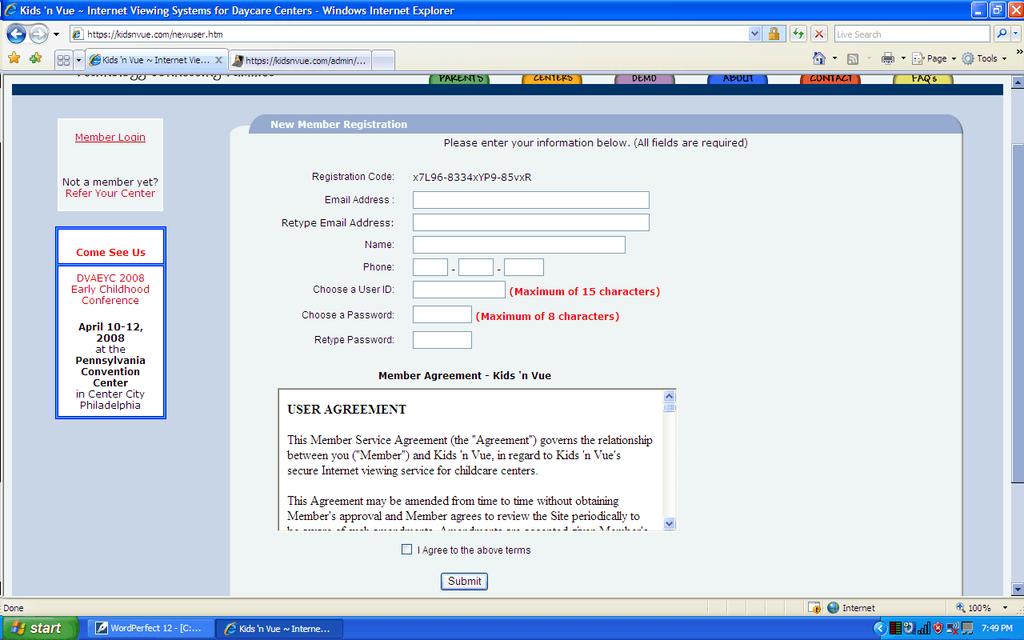 Registration Screen You will need to complete all fields on this page.