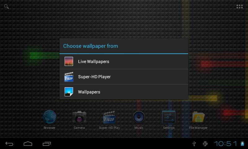 Touch the screen and hold for around 4 seconds, the dialog box Choose wallpaper from will pop