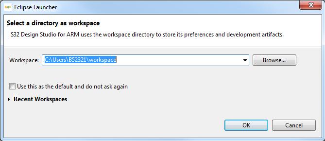 0 icon Select workspace: Choose default (see below example) or