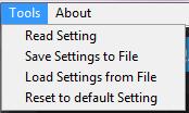 Read Setting: Read all the setting from amp Save Settings to File: Save current settings to PC Load Settings from File: Load previous saved setting to AMP