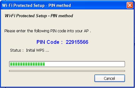 After you select Yes or No in previous step, network card will attempt to connect to WPS-compatible AP, and an 8-digit