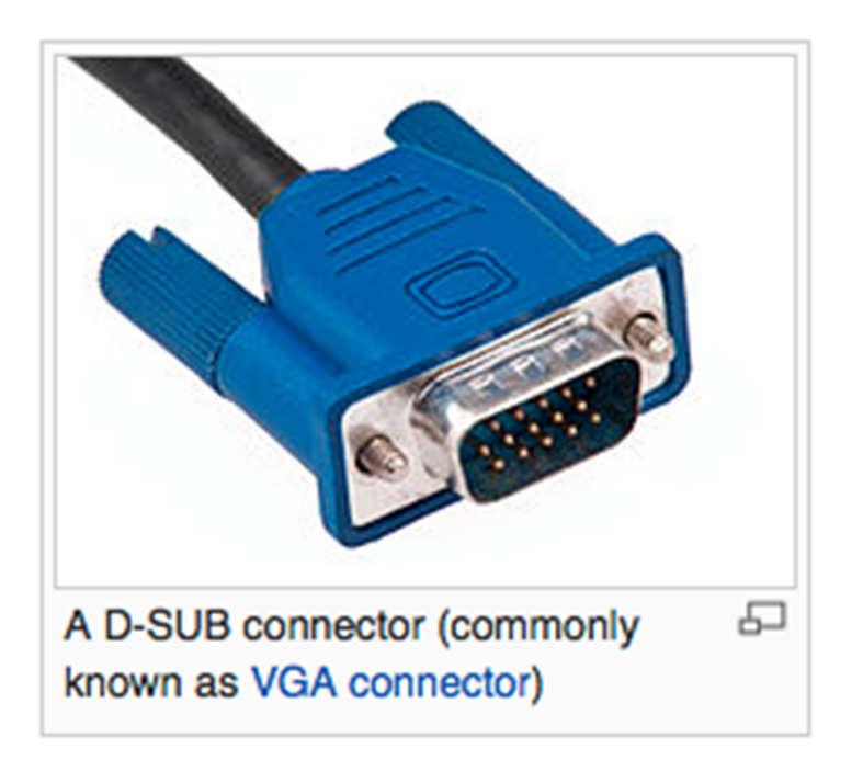 Video Connectors https://en.wikipedia.org/wiki/vga_connect or https://en.wikipedia.org/wiki/digital_visual _Interface https://en.