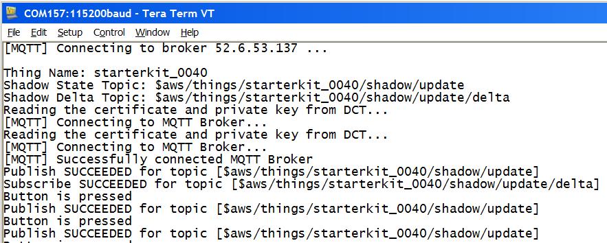 To check Shadow state, view this in the right sidebar Thing screen of the AWS IoT Console (- click refresh button to see the changed state) 35.