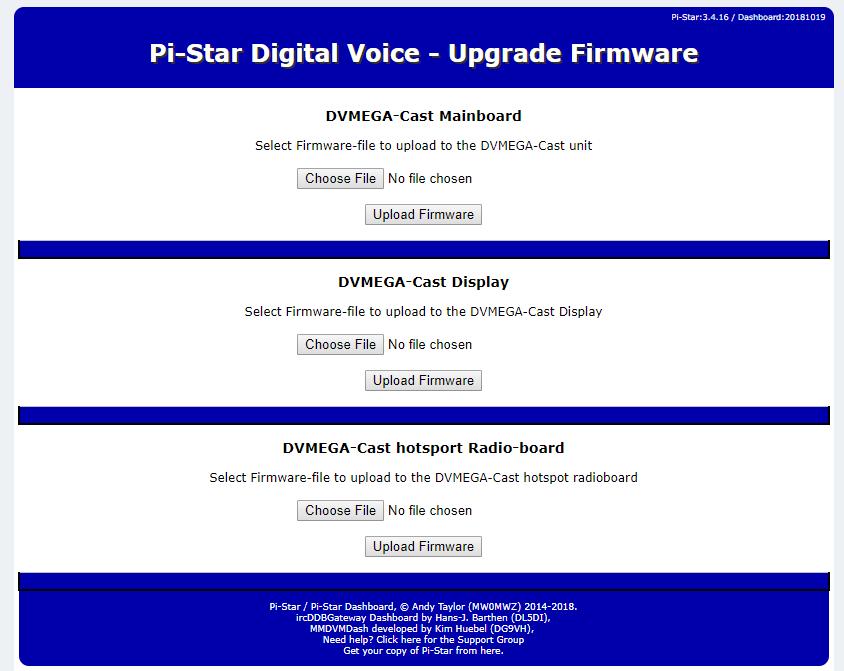 DVMEGA radio board Upgrade procedure: The DVMEGA Cast can also be equipped with a single or dual band raspberry pi radio. Special instructions will be available soon.