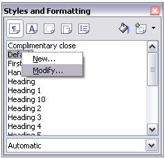 Hyphenating words To turn automatic hyphenation of words on or off: 1) Press F11 to open the Styles and Formatting window (Figure 20).