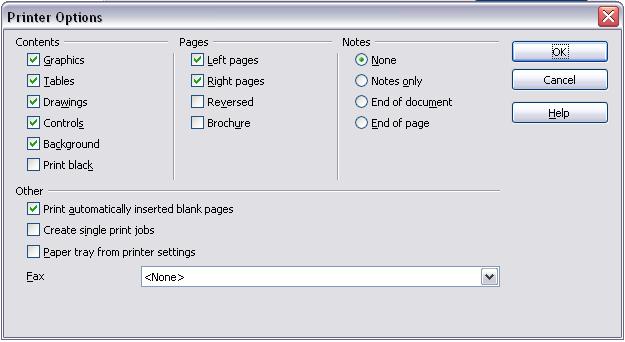 Figure 30. Printer Options dialog for Writer Selecting print options for a document Selections on the Printer Options dialog apply to this printing of this document only.