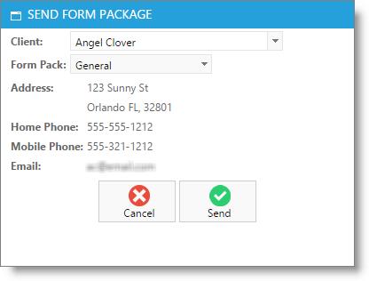 Patient Forms in Envision Cloud 17 Sending Forms to Client When selecting to send forms to a client, the following pop-up screen will show.