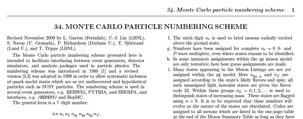 Monte Carlo Numbering Scheme To facilitate interfacing between event