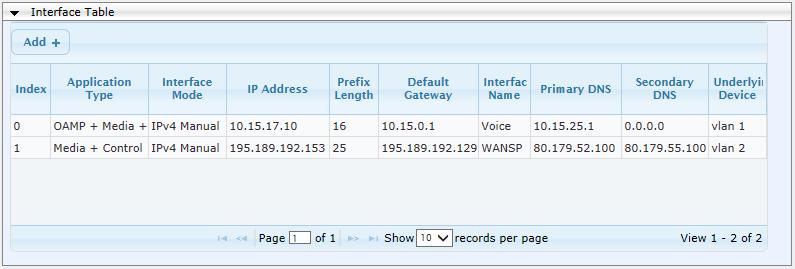 4. Configuring AudioCodes E-SBC The configured IP network interfaces are shown below: Figure