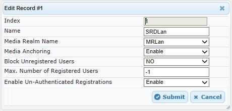4.3.2 Step 3b: Configure SRDs This step describes how to configure the SRDs. To configure SRDs: 1. Open the SRD Settings page (Configuration tab > VoIP menu > VoIP Network > SRD Table). 2.