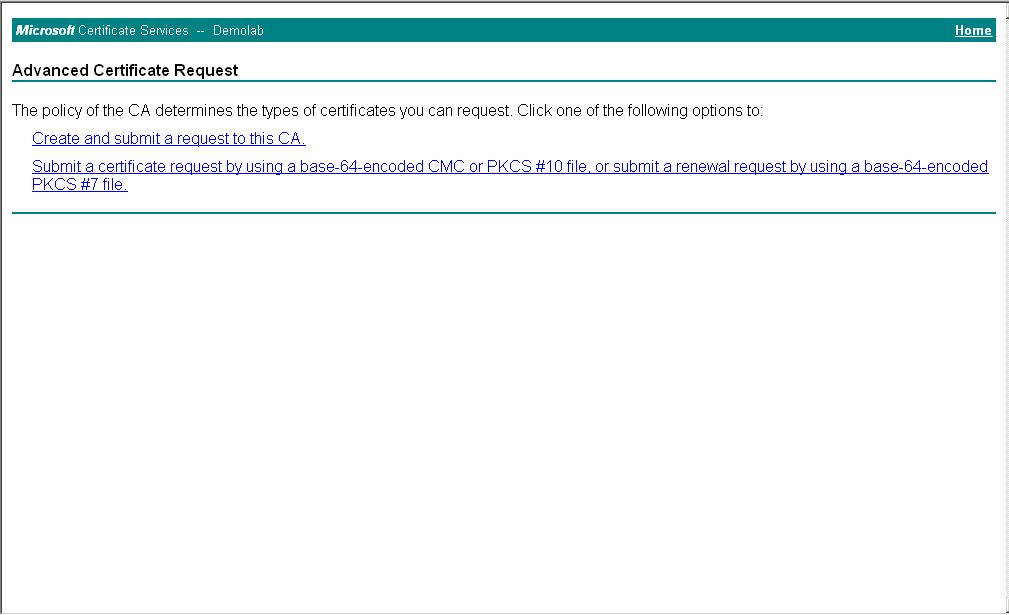 8. Click advanced certificate request, and then click Next. Figure 4-29: Advanced Certificate Request Page 9.