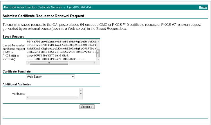 Figure 4-30: Submit a Certificate Request or Renewal Request Page 10. Open the certreq.