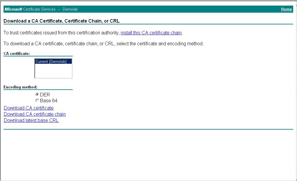 Click Download a CA certificate, certificate chain, or CRL. Figure 4-32: Download a CA Certificate, Certificate Chain, or CRL Page 17.