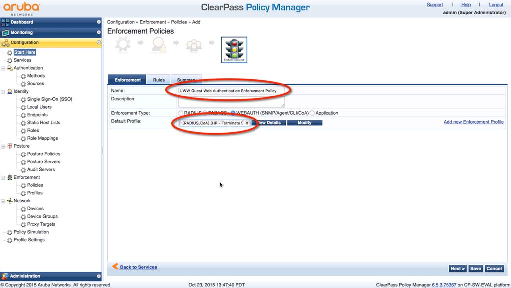 Figure 60. Create Enforcement Policy Click Add Rule.